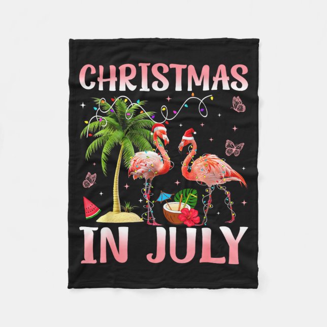 Christmas In July Nk Flamingo Santa Hat Christmas  Fleece Blanket (Front)