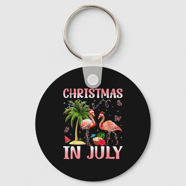 Christmas In July Nk Flamingo Santa Hat Christmas  Key Ring (Front)