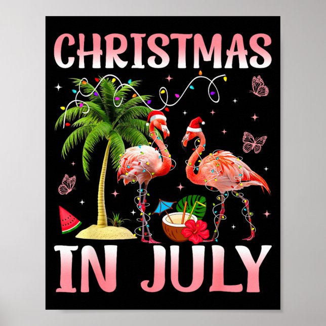Christmas In July Nk Flamingo Santa Hat Christmas  Poster (Front)