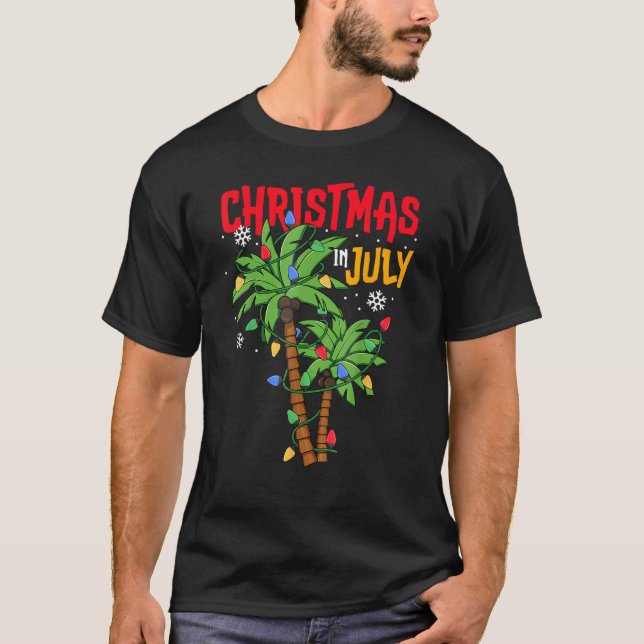 Christmas In July Palm Tree Xmas Tree Tropical Haw T-Shirt (Front)