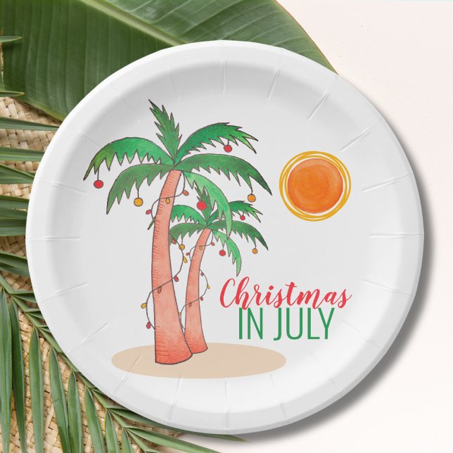 Christmas in July Palm Trees Party Paper Plate (Creator Uploaded)