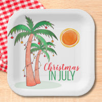 Christmas in July Palm Trees Party Paper Plates