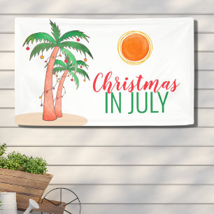 Christmas in July Party Palm Trees Banner