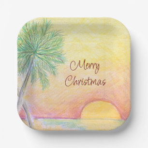Christmas in July Party Tropical Beach Colourful Paper Plate