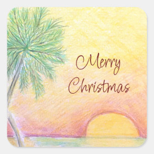 Christmas in July Party Tropical Beach Colourful Square Sticker