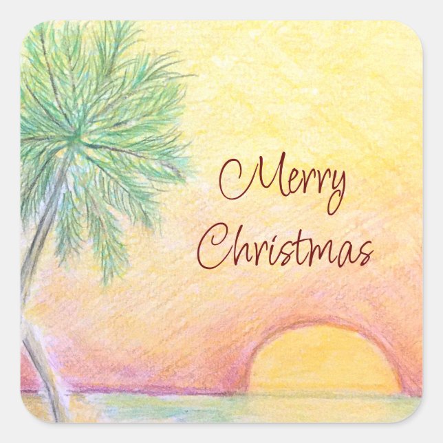 Christmas in July Party Tropical Beach Colourful Square Sticker (Front)