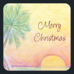 Christmas in July Party Tropical Beach Square Sticker<br><div class="desc">Christmas in July Party sticker,  with a colourful tropical beach design. With red customisable lettering,  you can add your own message. Great for celebrating at your summer celebration.</div>