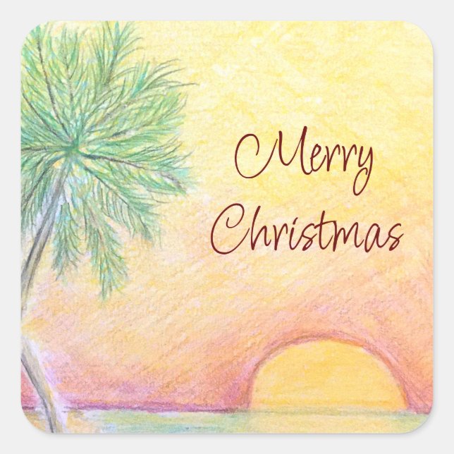 Christmas in July Party Tropical Beach Square Sticker (Front)