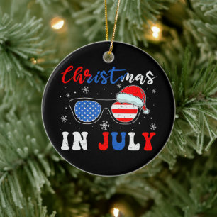 "Christmas in July" – Patriotic Sunglasses Ceramic Tree Decoration