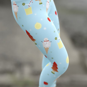 Christmas in July Pattern Cute Sky Blue Summer Leggings