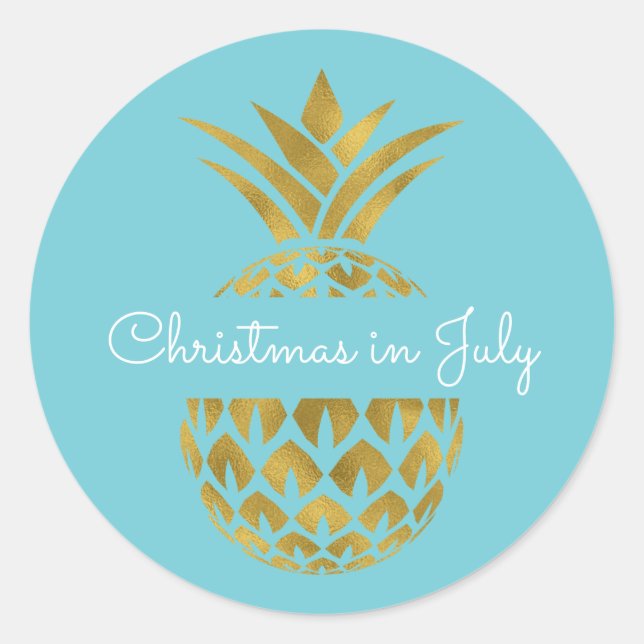 Christmas in July Pineapple Tropical Holiday Classic Round Sticker (Front)