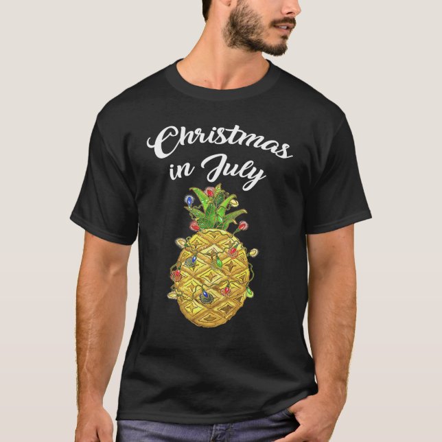 Christmas In July Pineapple Xmas Tree Lights Beach T-Shirt (Front)