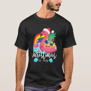 Christmas In July Pink Flamingo Hawaiian Summer Ki T-Shirt