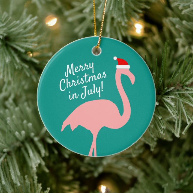 Christmas in July pink flamingo Santa Claus Ceramic Tree Decoration (Tree)