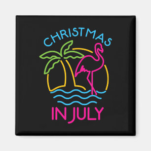 Christmas In July Pink Flamingo Santa Hat Summer V Magnet