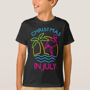 Christmas In July Pink Flamingo Santa Hat Summer V T-Shirt