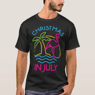 Christmas In July Pink Flamingo Santa Hat Summer V T-Shirt
