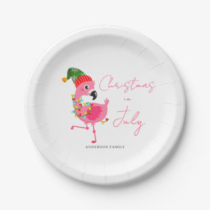 Christmas In July Pink Flamingo Tropical  Paper Plate