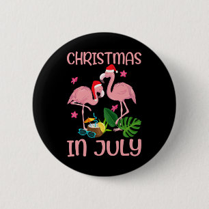 Christmas In July Pink Flamingo With Santa Hat 1 6 Cm Round Badge