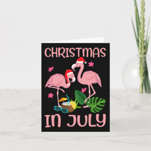 Christmas In July Pink Flamingo With Santa Hat 1  Card