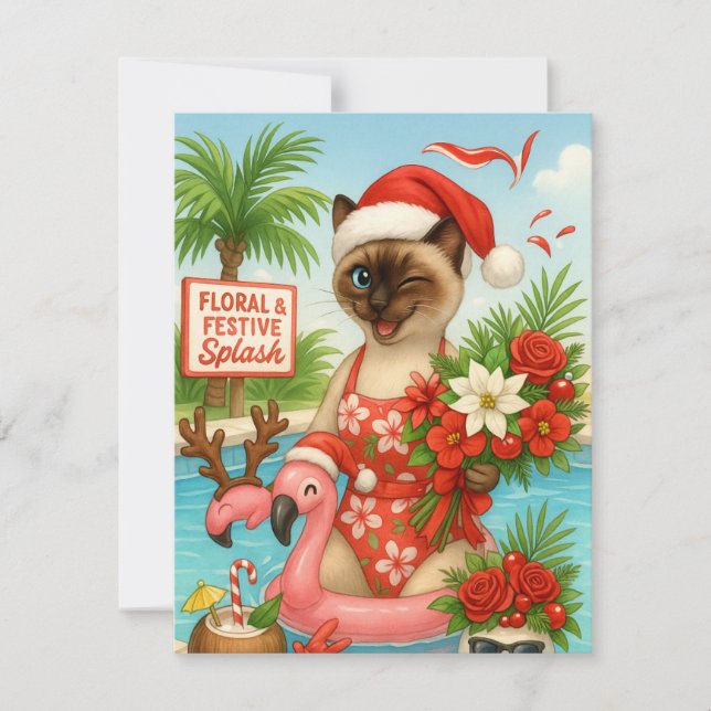 Christmas in July Pool Party for Cat Lovers Holiday Card (Front)