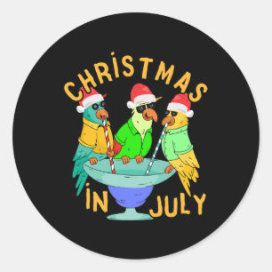Christmas In July Pool Party Parrot Bird Funny Dri Classic Round Sticker