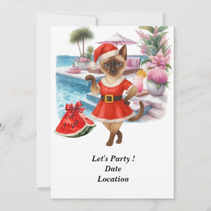 Christmas in July Pool Party with Santa Cat Invitation