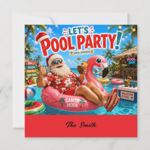 Christmas in July Pool Party with Santa Claus Invitation