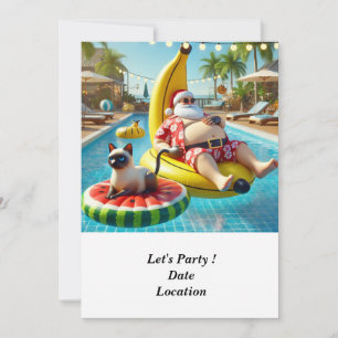 Christmas in July Pool Party with Santa Claus Invitation