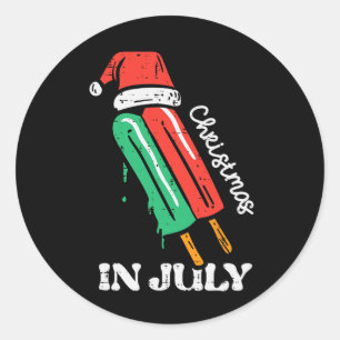 Christmas In July Popsicle Santa Xmas Summer Men W Classic Round Sticker