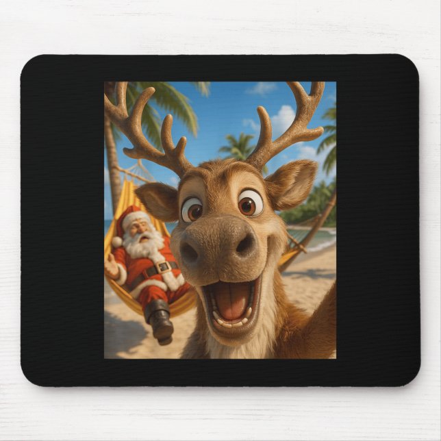Christmas In July – Reindeer Selfie Santa Boys Kid Mouse Mat (Front)