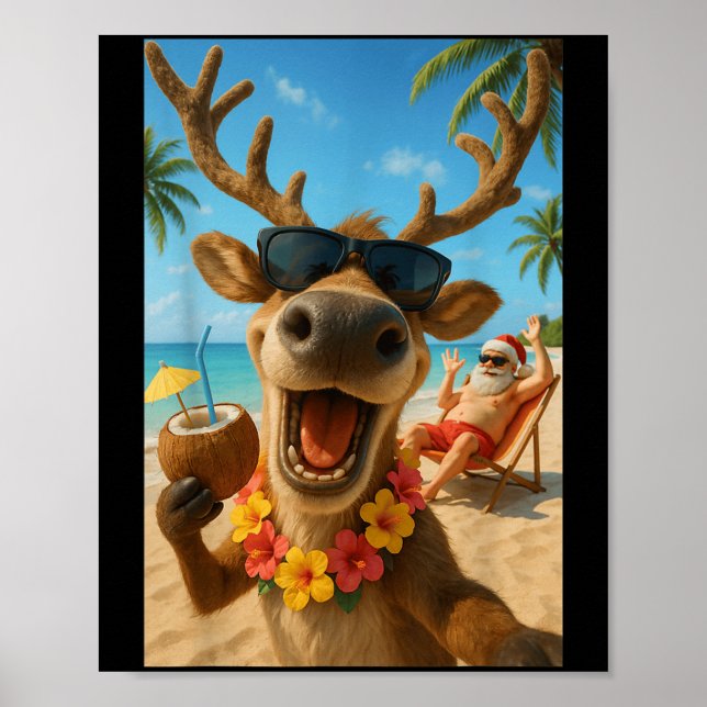 Christmas In July – Reindeer Selfie Santa Boys Kid Poster (Front)