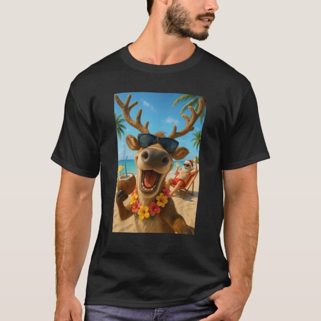 Christmas in July Reindeer Selfie Santa Boys Kids  T-Shirt (Front)