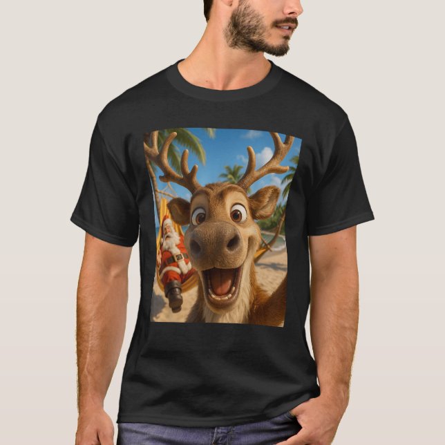 Christmas in July Reindeer Selfie Santa Boys Kids  T-Shirt (Front)