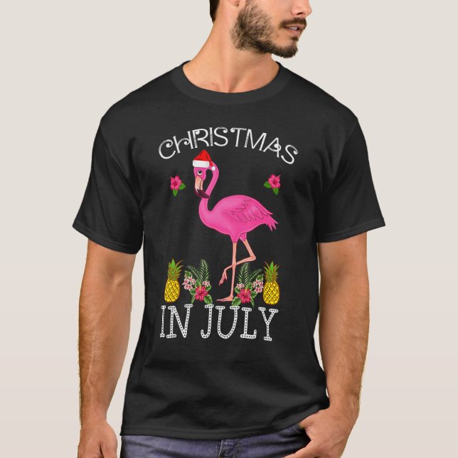 Christmas In July S For Women Pink Flamingo T-Shirt (Front)