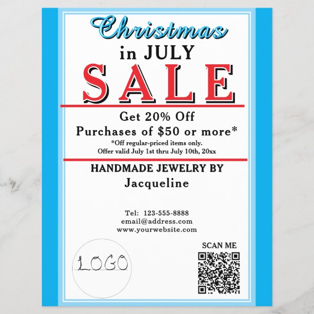 Christmas in July Sale Jewelry Blue White Heart Flyer (Front)