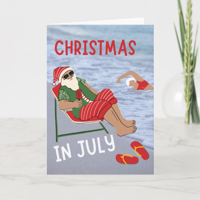 Christmas in July Santa at the Beach Card (Front)