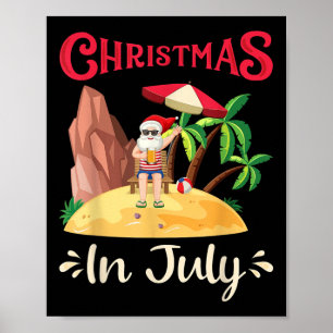 Christmas In July Santa Beach Celebration Poster