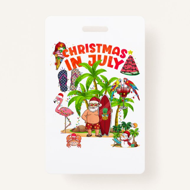 Christmas In July Santa Beach Summer Summer T-Shir ID Badge (Front)
