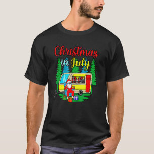 Christmas In July Santa Camping Summer Hawaiian Va T-Shirt