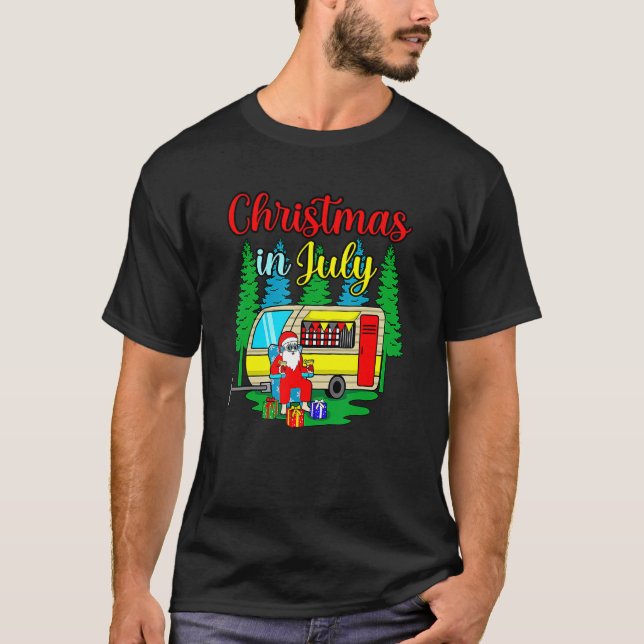 Christmas In July Santa Camping Summer Hawaiian Va T-Shirt (Front)