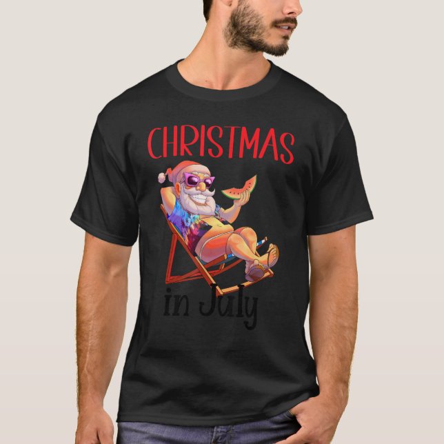 Christmas In July Santa Claus On Beach Chair With  T-Shirt (Front)