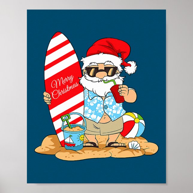 Christmas In July Santa Claus On The Beach with Poster (Front)