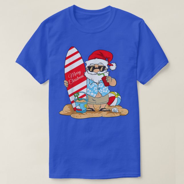 Christmas In July Santa Claus On The Beach with Su T-Shirt (Design Front)