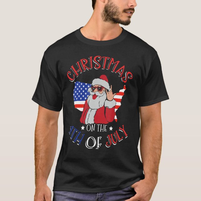 Christmas In July Santa Claus Summer 4th Of July C T-Shirt (Front)