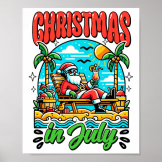Christmas In July Santa Claus Summer Beach Party M Poster
