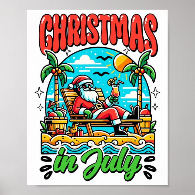 Christmas In July Santa Claus Summer Beach Party M Poster (Front)