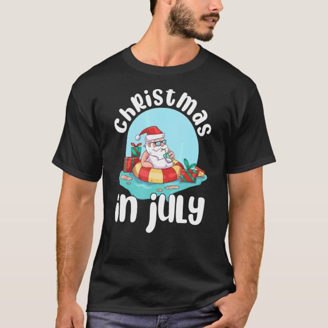 Christmas In July Santa Claus Summer Uncorn Float  T-Shirt (Front)
