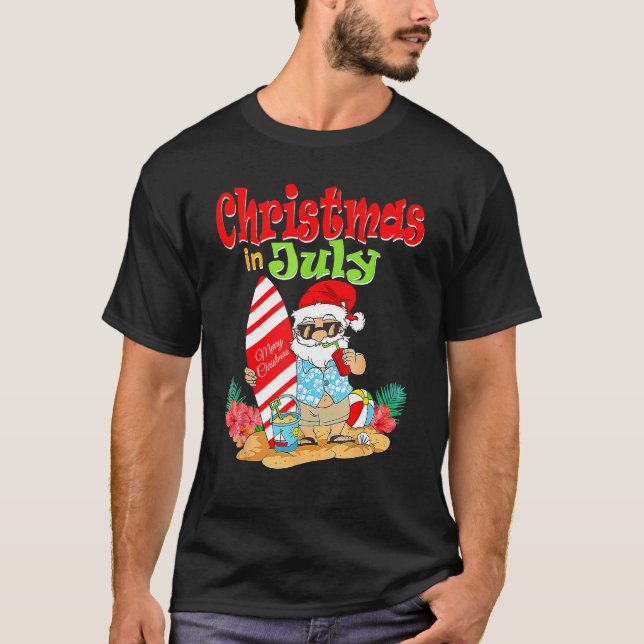Christmas In July  Santa Claus Summer Vacation Bea T-Shirt (Front)