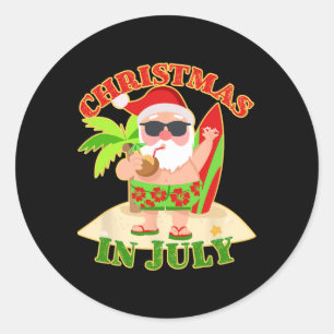 Christmas In July Santa Claus With Surfboard Summe Classic Round Sticker